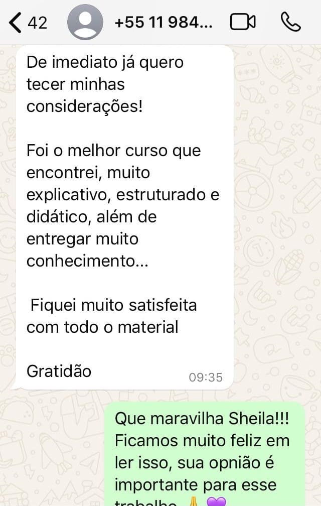 Relato de satisfação Sheila